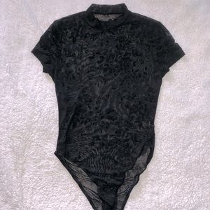 Mesh bodysuit with velvet-like floral pattern